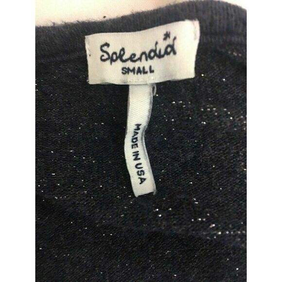 Splendid Womens Navy Blue Silver Metallic Striped Short Sleeve Top Small - Picture 6 of 7